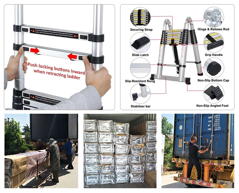 Extension Ladder Double Telescopic Ladder Foldable Ladder Aluminum Multipurpose Telescopic Ladder