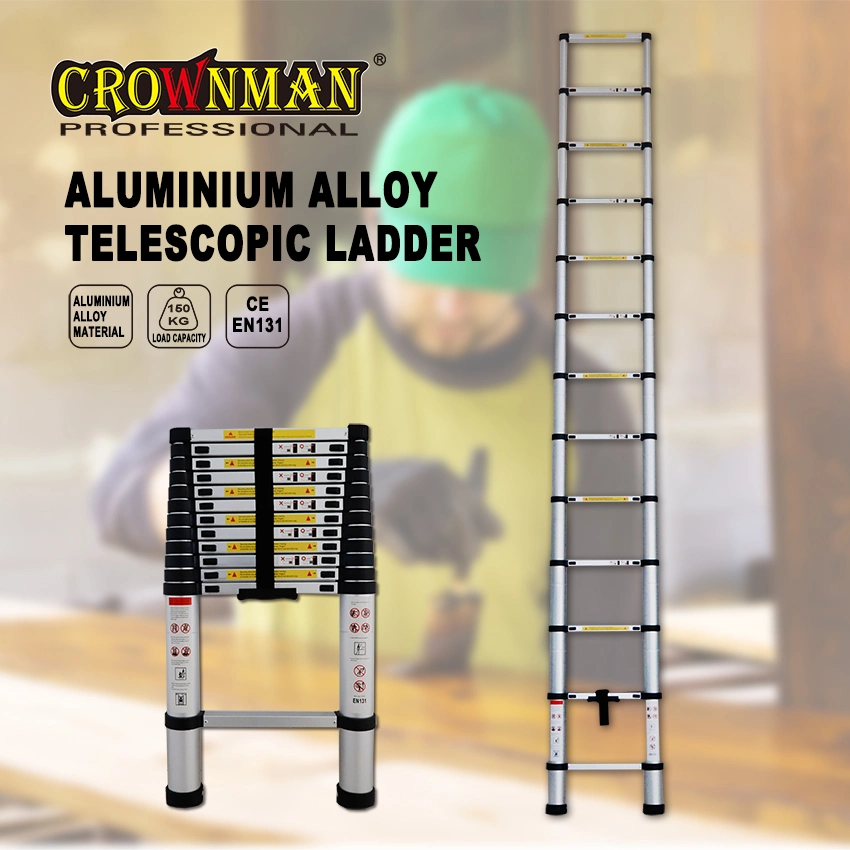 Crownman Decoration Tools, 3.8m 13 Steps Aluminium Alloy Multipurpose Telescopic Foldable Ladder with Joint with CE