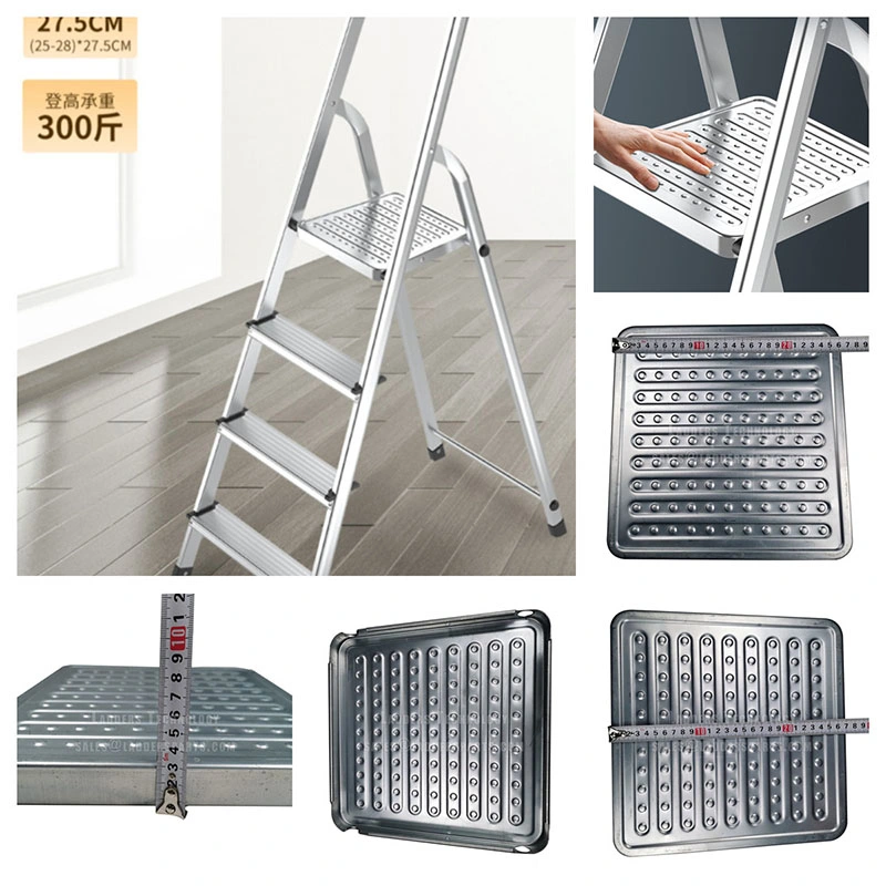 Aluminum Folding Household Ladder with Steel Platform and Plastic Parts