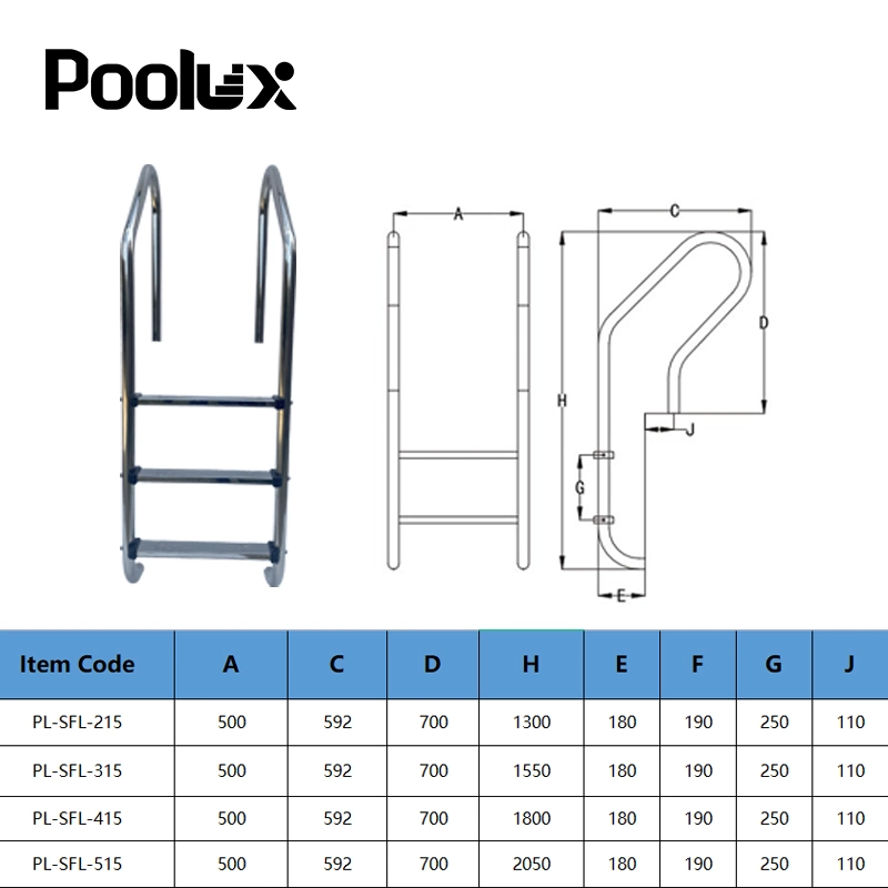 304 Stainless Steel Material 2/3/4/5steps Anti-Slip Swimming Pool Equipment Stainless Steel Step Ladder